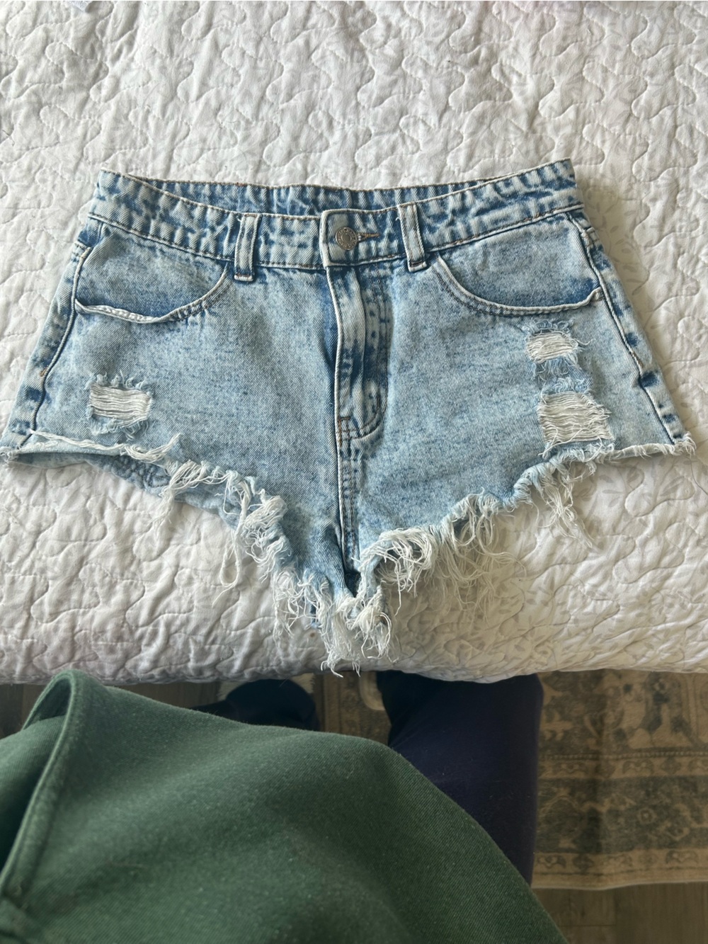 Light Blue Frayed Hem Jean Shorts
